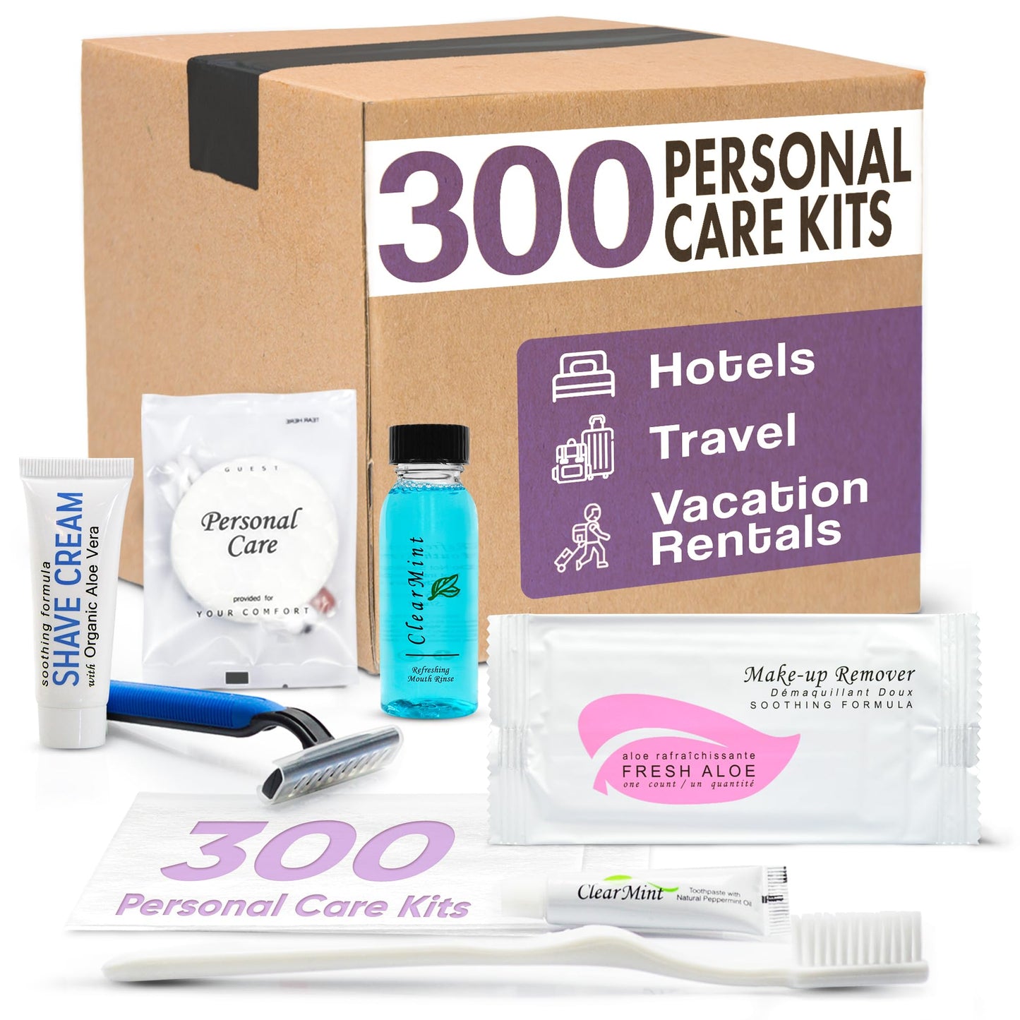 1-Shoppe All-in-Kit Personal Care Travel Toiletries | 300-Piece Hospitality Amenities Kit