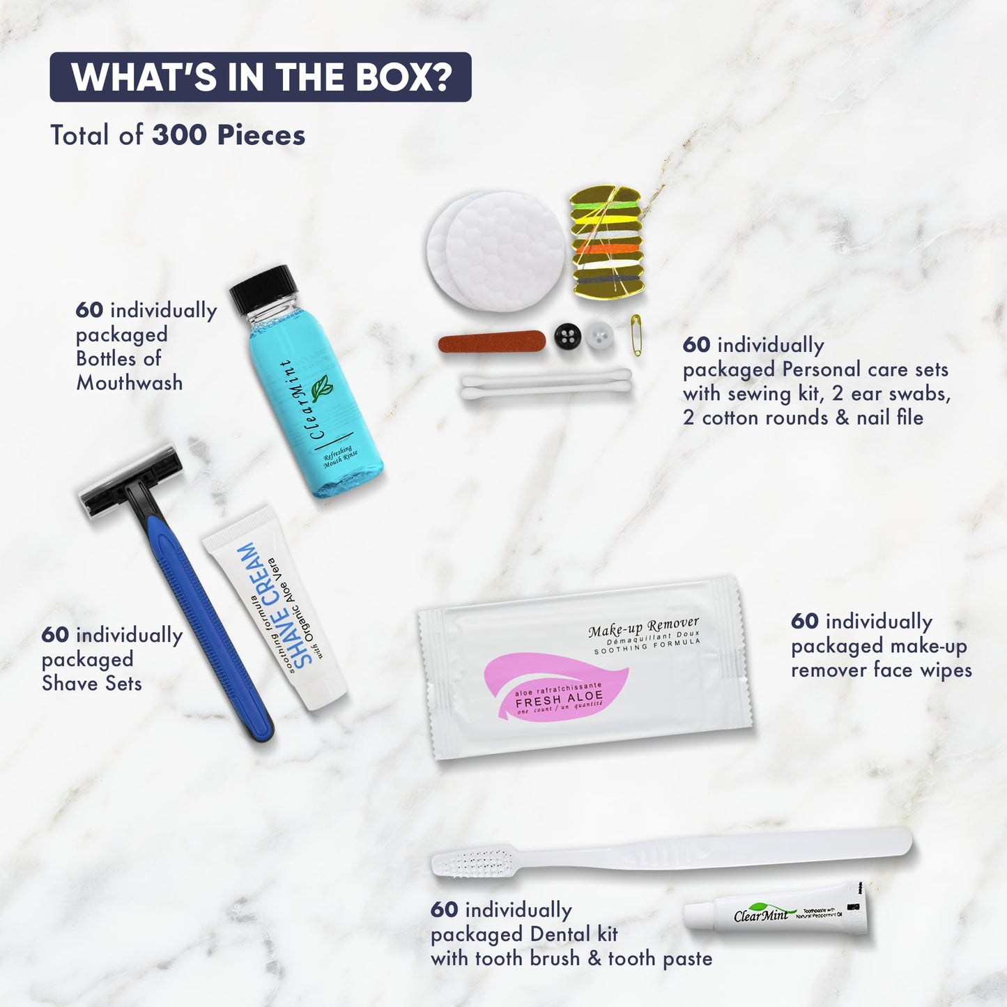 1-Shoppe All-in-Kit Personal Care Travel Toiletries | 300-Piece Hospitality Amenities Kit