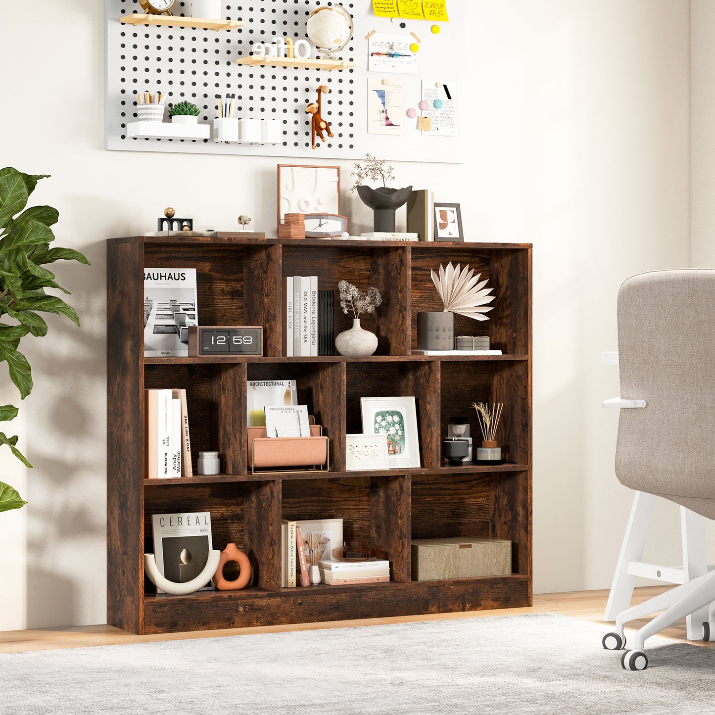 10-Cube Bookshelf Freestanding Storage Organizer with 2 Anti-Tipping Kits-Black