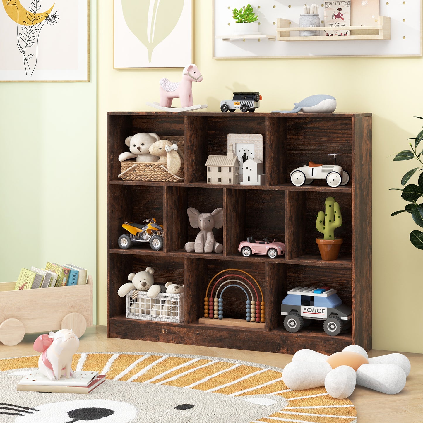 10-Cube Bookshelf Freestanding Storage Organizer with 2 Anti-Tipping Kits-Black