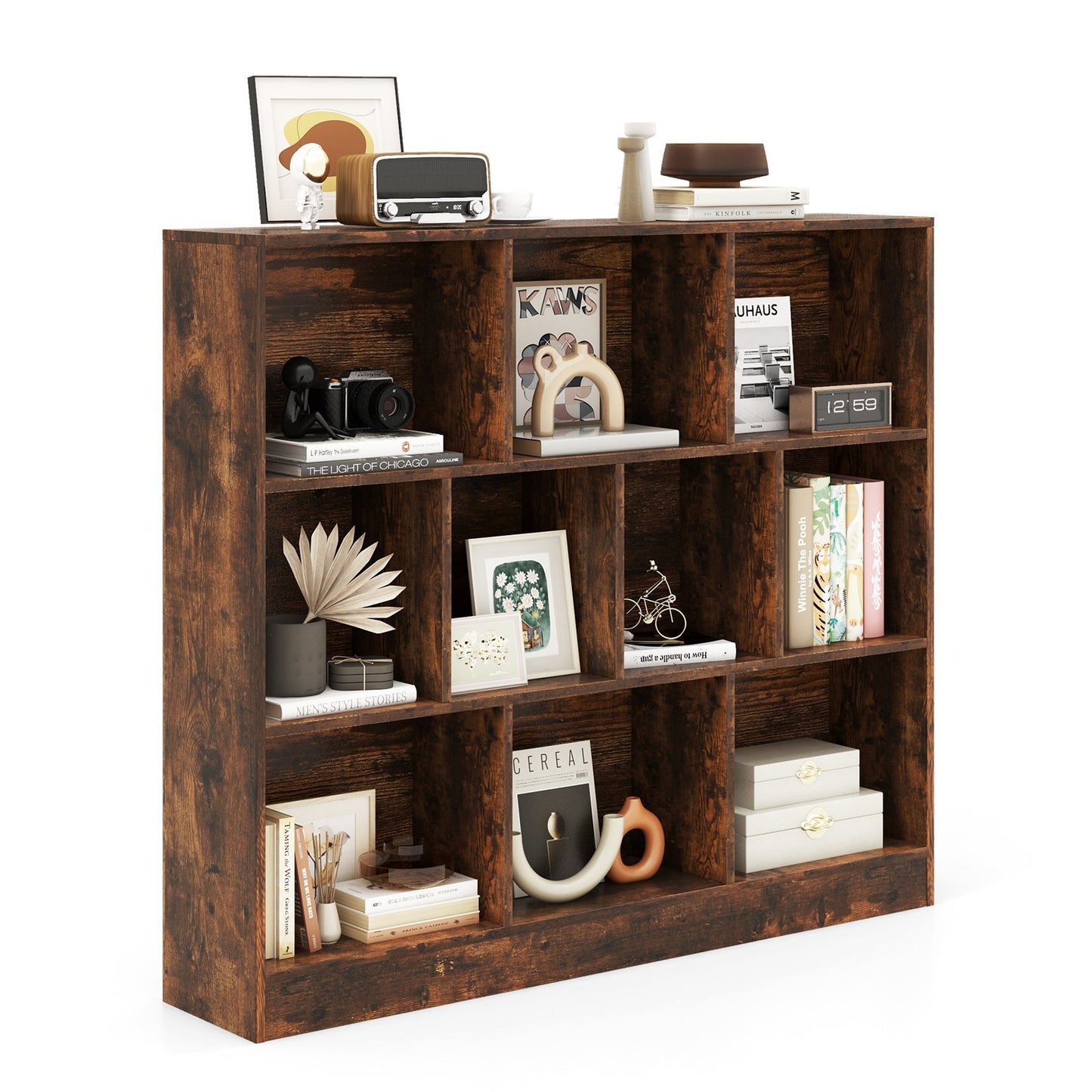 10-Cube Bookshelf Freestanding Storage Organizer with 2 Anti-Tipping Kits-Black