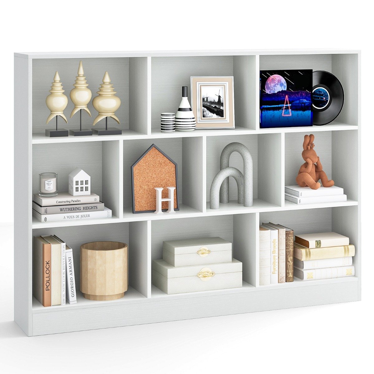 10-Cube Bookshelf with 2 Anti-Tipping Kits for Living Room Kid’s Room-Natural