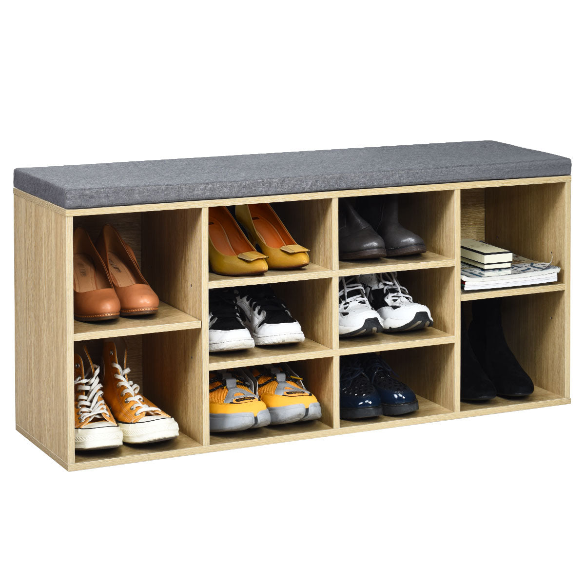 10-Cube Storage Bench Cabinet with Adjustable Shelves-Black