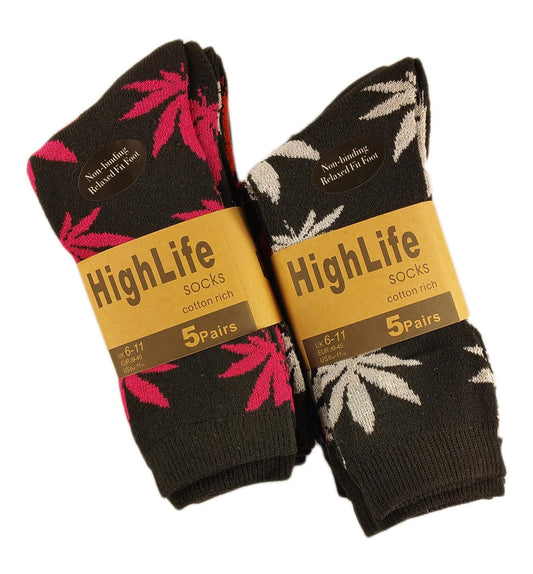 10 Pairs Leaf Comfort Fit Socks Ultra-Smooth Flat Toe Seam Cotton-Rich Assorted Styles UK 6-11 EUR 39-45 by Sock Stack