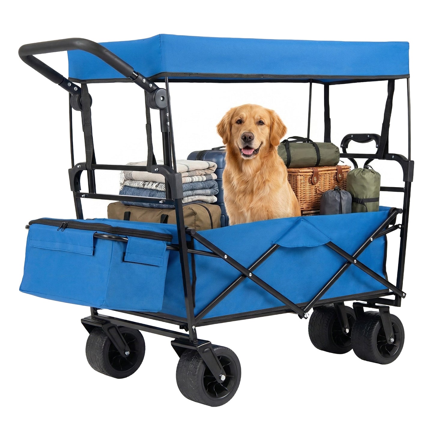 100 L Folding Garden Cart with Adjustable Handles and Canopy-Black