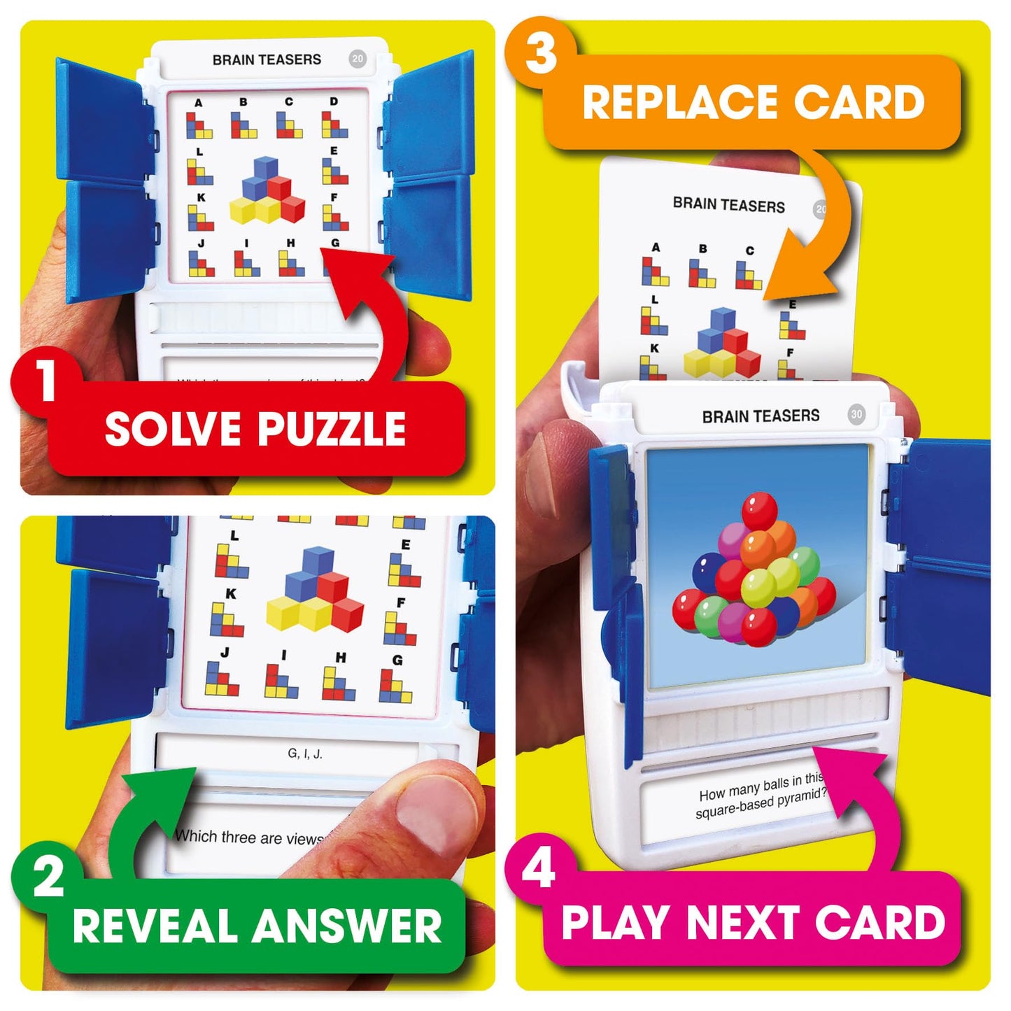 100 PICS Brain Teasers Travel Game - 100 Puzzles & Slide Reveal Cards