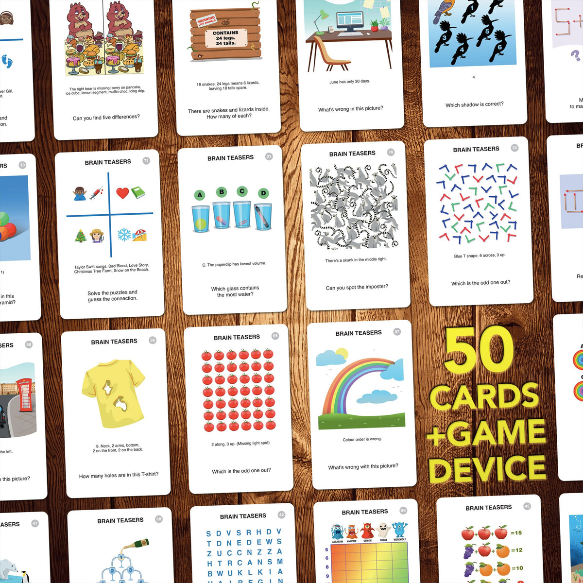100 PICS Brain Teasers Travel Game - 100 Puzzles & Slide Reveal Cards