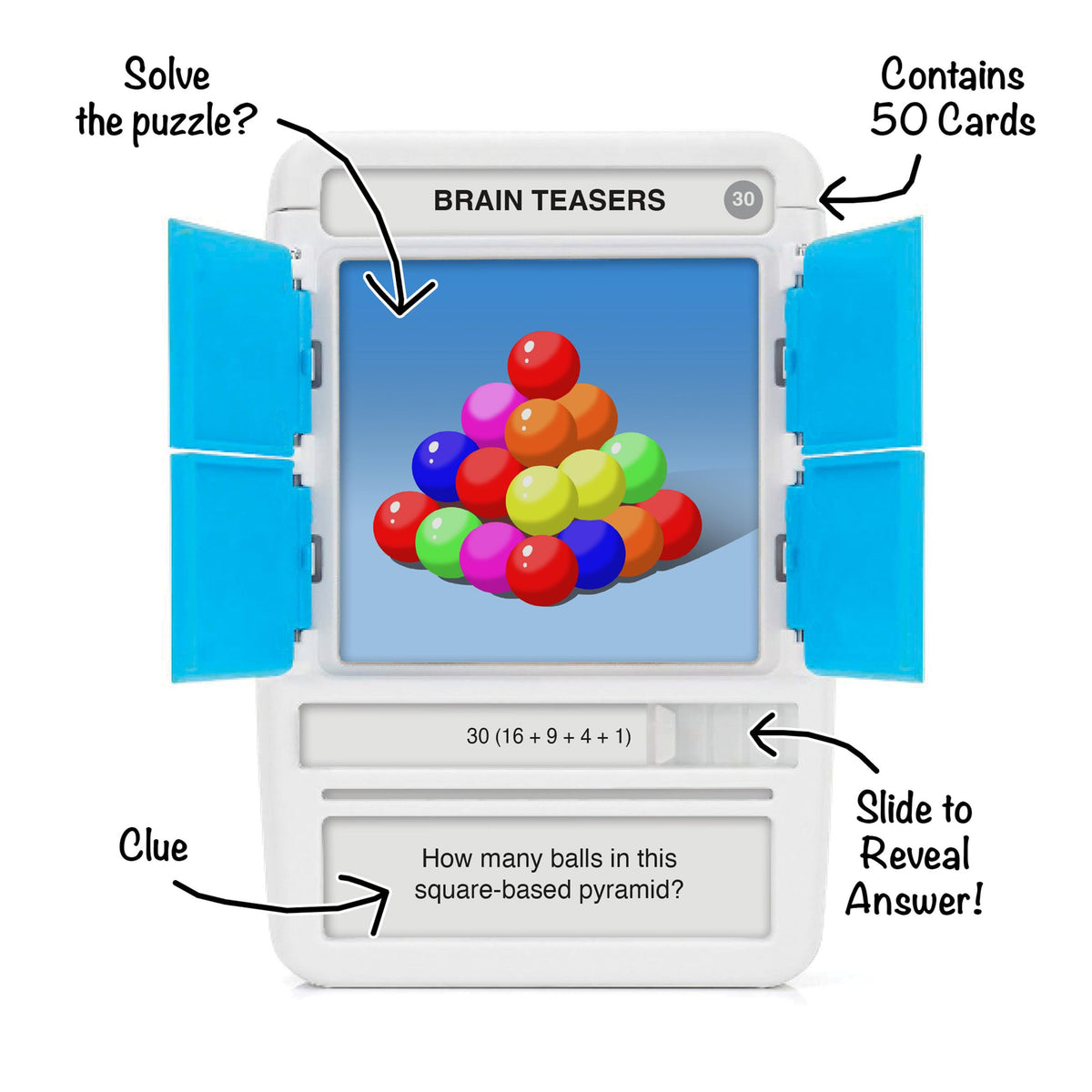 100 PICS Brain Teasers Travel Game - 100 Puzzles & Slide Reveal Cards