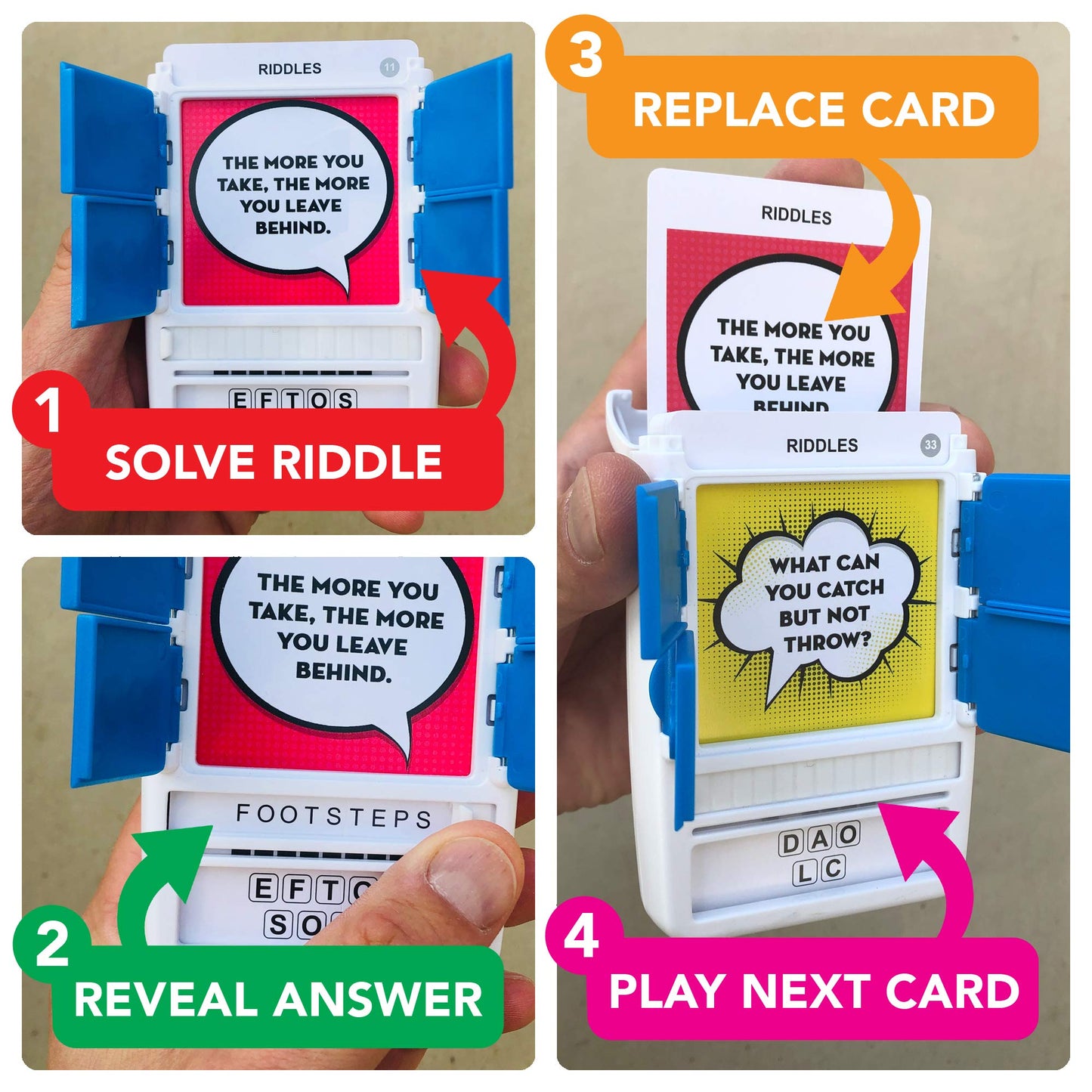 100 PICS Riddles Travel Game – 100 Riddles, Slide-Reveal Cards, Pocket-Sized Brain Teasers