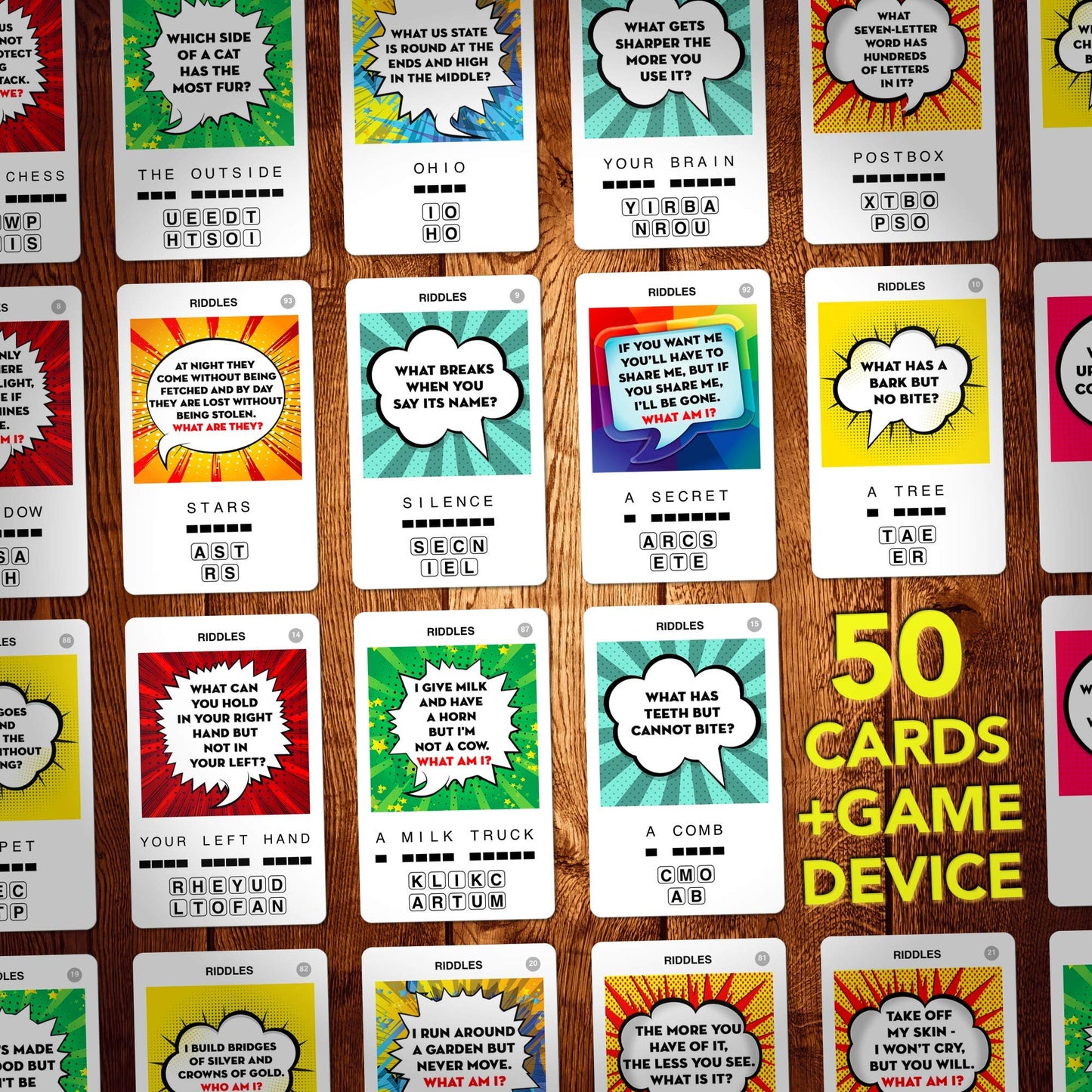 100 PICS Riddles Travel Game – 100 Riddles, Slide-Reveal Cards, Pocket-Sized Brain Teasers