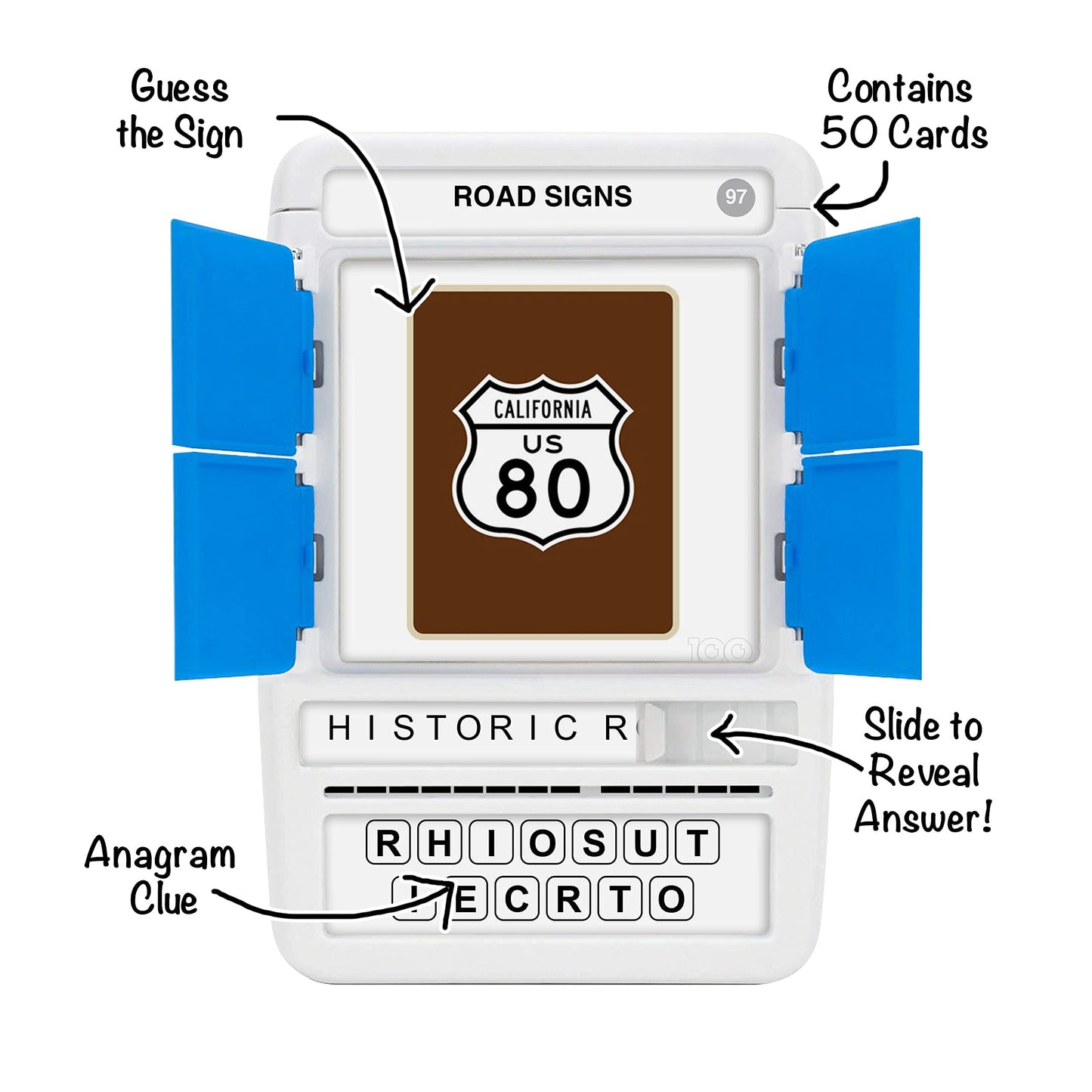 100 PICS US Road Signs Travel Game – Learn 100 Road Signs with Slide Reveal Case