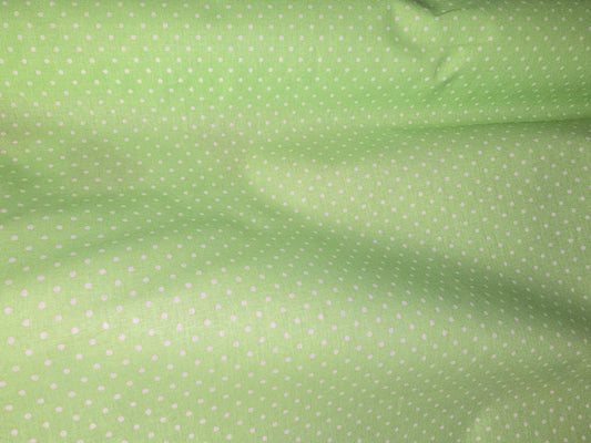 100% Cotton Apple Green Dot on White Super 150cm width perfect for Summer makes!