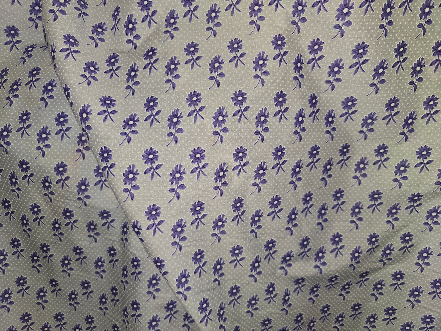 100% Cotton Blue Flower on White Dot 112cm width