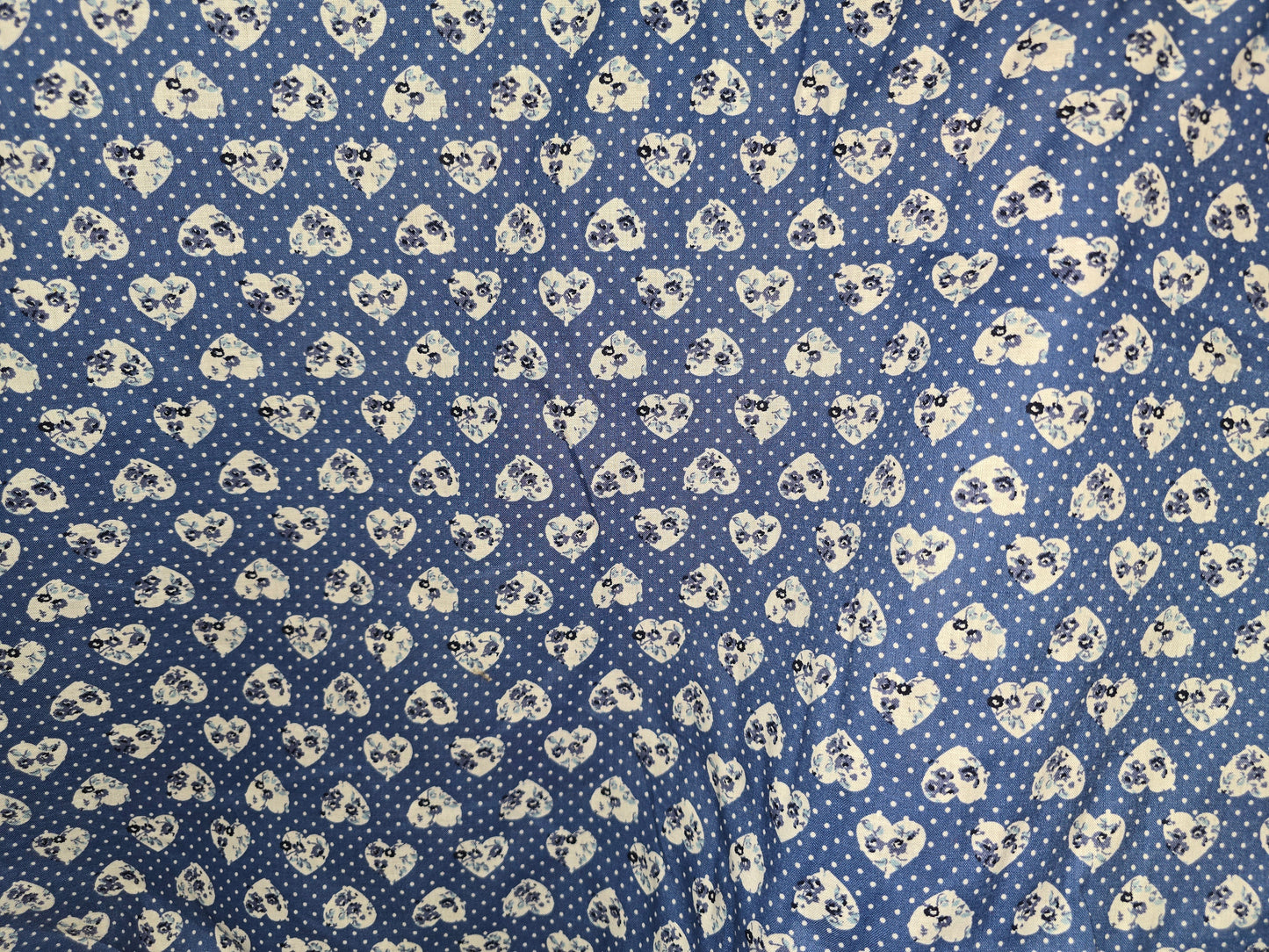 100% Cotton Flower Hearts on White Dot Blue | 135cm Wide