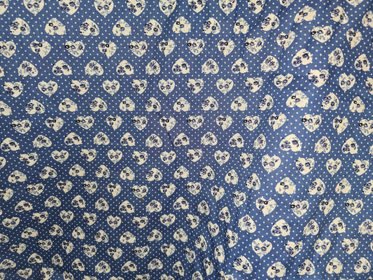 100% Cotton Flower Hearts on White Dot Blue | 135cm Wide