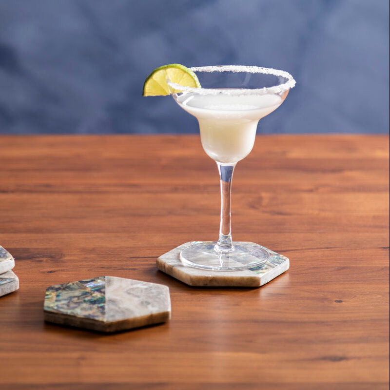 Imogen Set Of 4 Beige Marble And Paua Shell Coasters