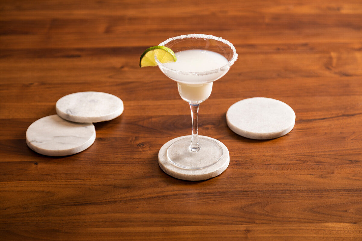 Kindia Set Of 4 White Marble Round Coasters