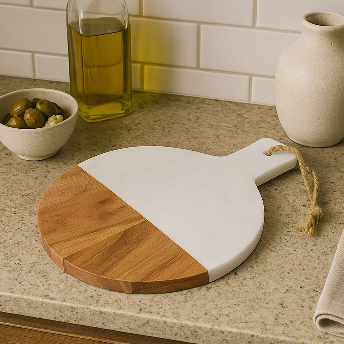 Large Marble and Acacia Wood Paddle Board | Monzaro