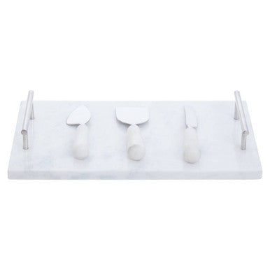 Marina White Marble Cheese Board And Knife Set