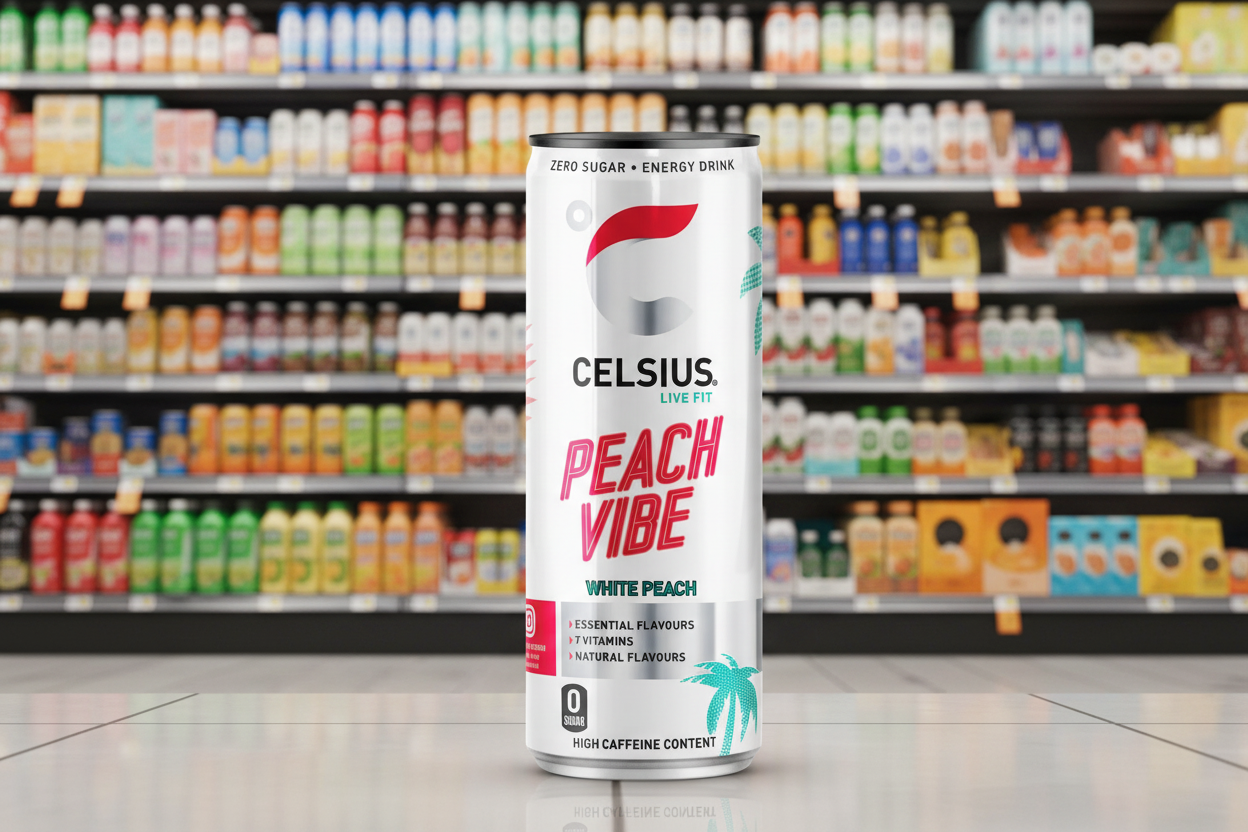 12 x Celsius Zero Sugar Peach Vibe White Peach Energy Drink 355Ml
