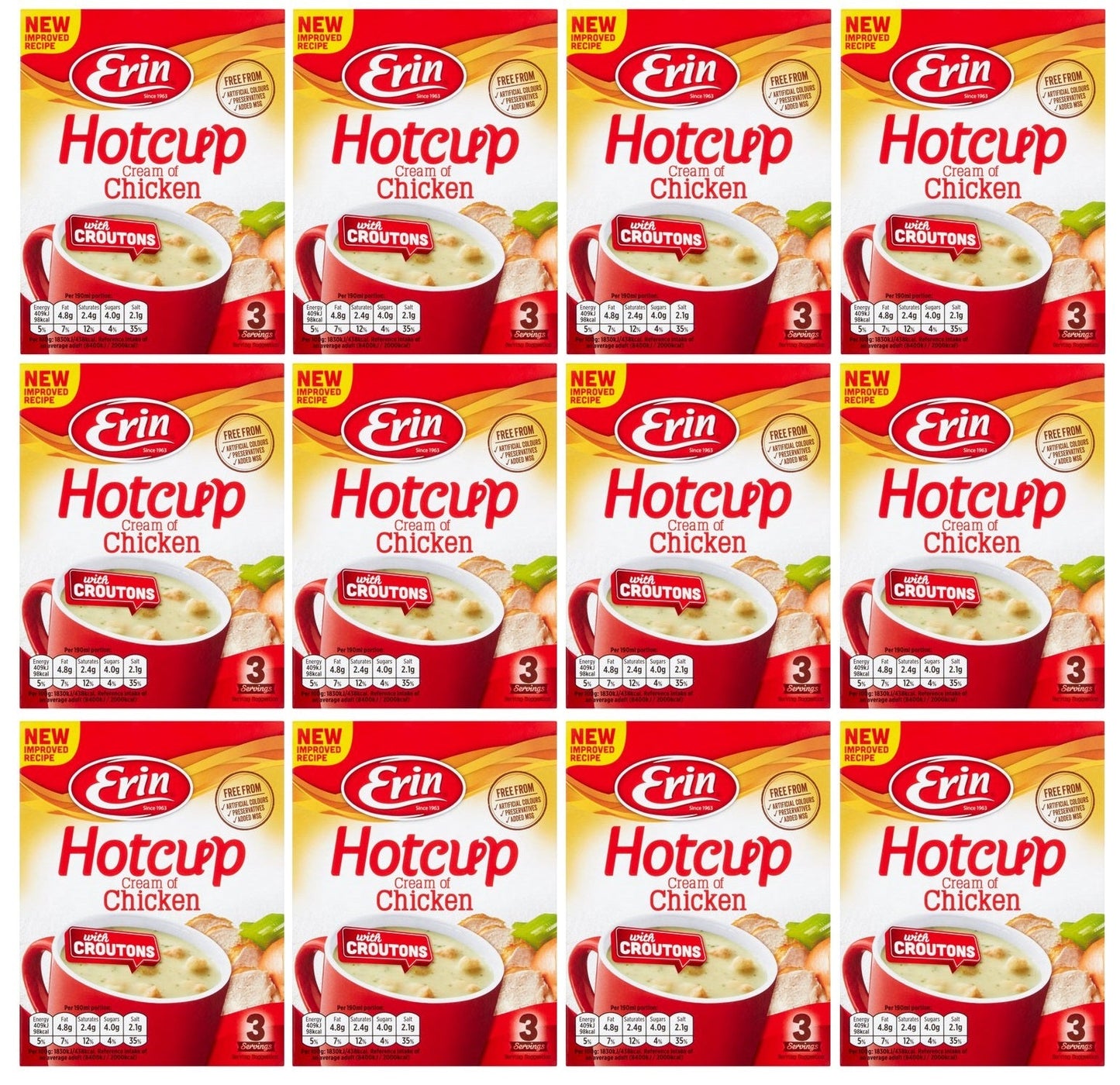 12 x Erin Hotcup Cream Of Chicken With Croutons 67G
