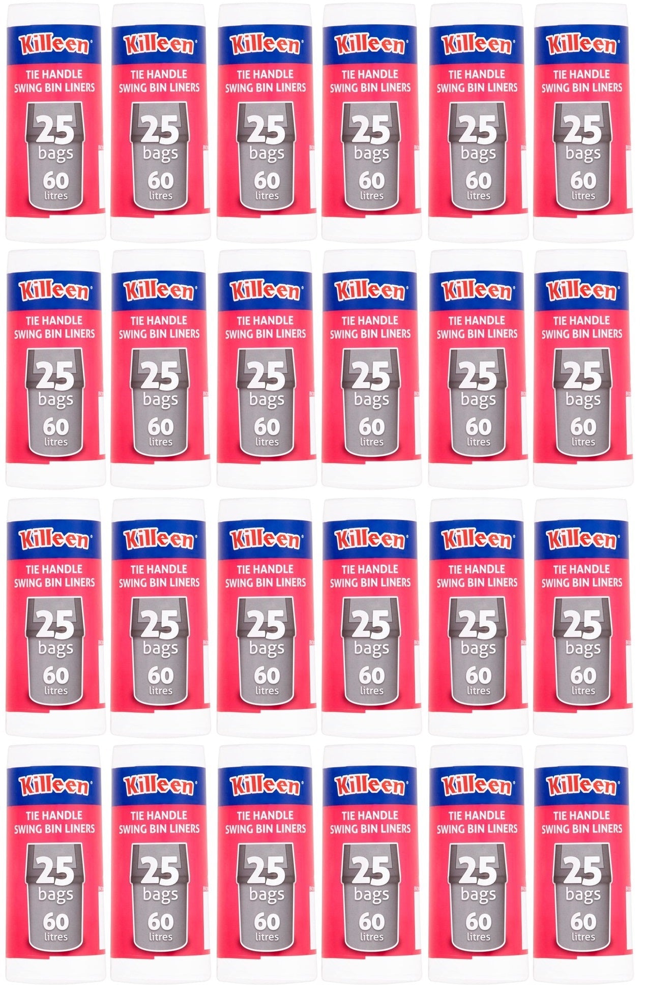 20 x Killeen Tie Handle Swing Bin Liners 25 Bags 60 Litres