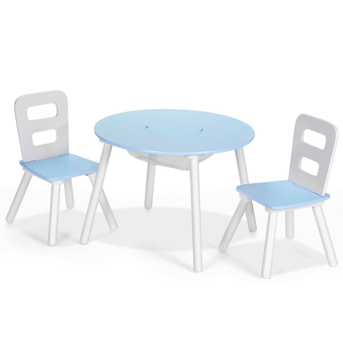 3pcs Wooden Kid's Activity Table Set with Mesh Storage-Blue