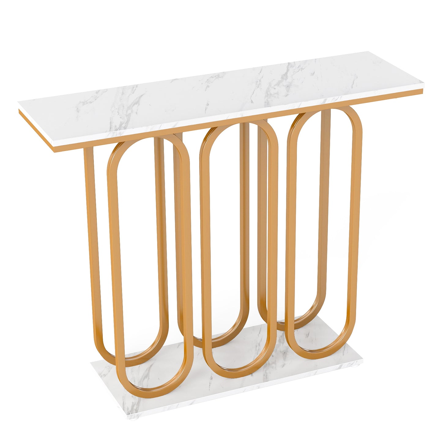 100 CM Faux Marble Entryway Table with Adjustable Foot Pads-Black