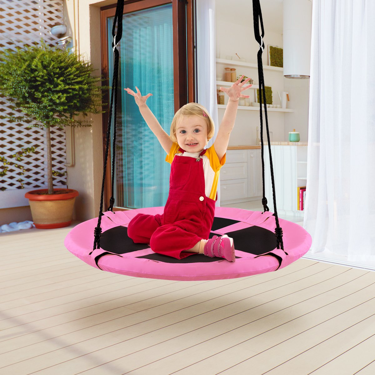 100cm Children Flying Saucer Tree Swing with Adjustable Rope-Blue