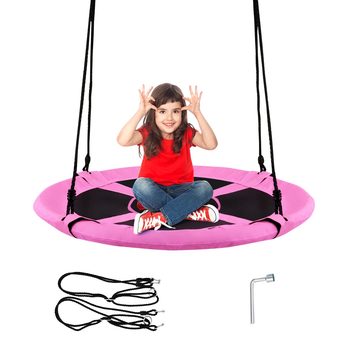 100cm Children Flying Saucer Tree Swing with Adjustable Rope-Blue