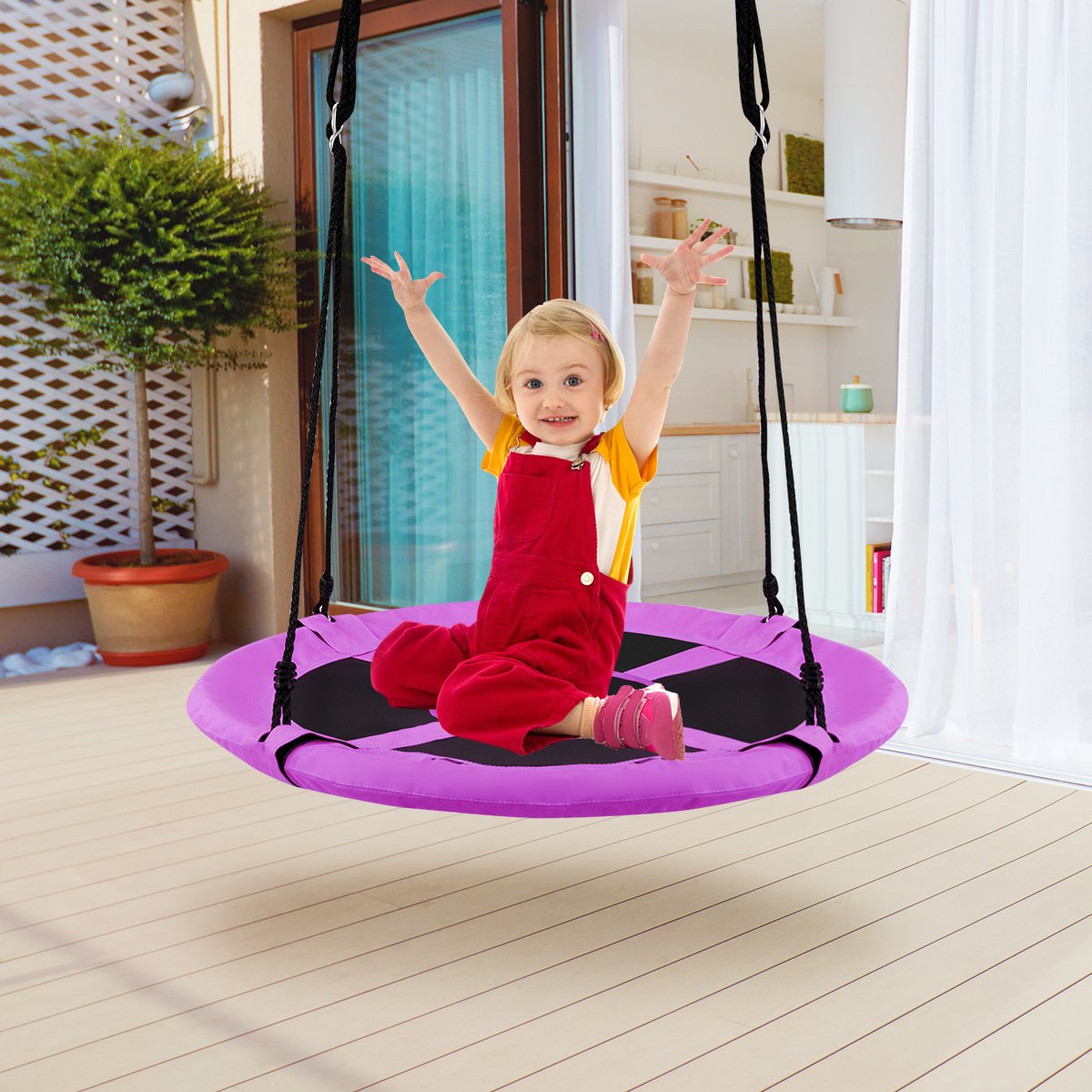 100cm Children Flying Saucer Tree Swing with Adjustable Rope-Blue