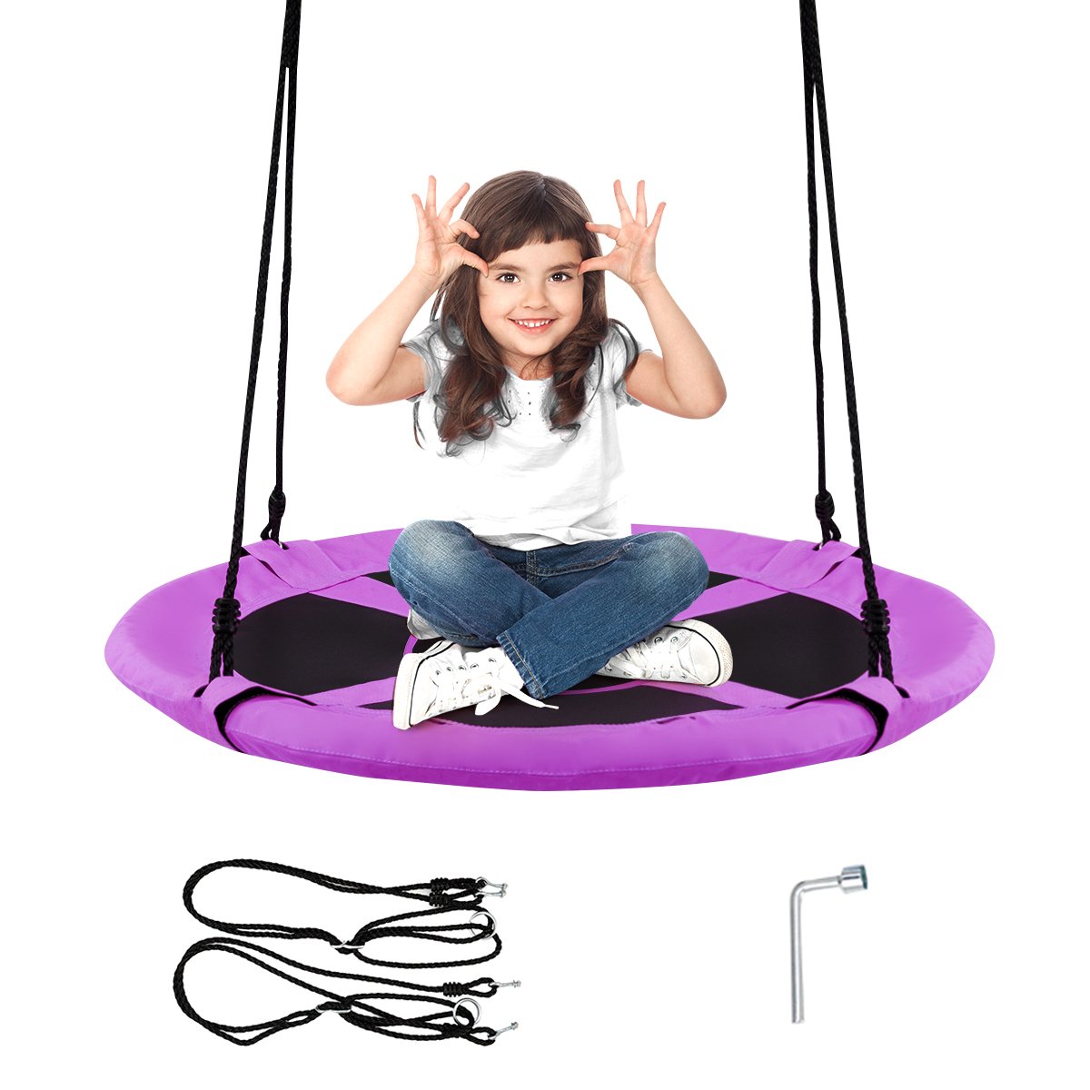 100cm Children Flying Saucer Tree Swing with Adjustable Rope-Blue