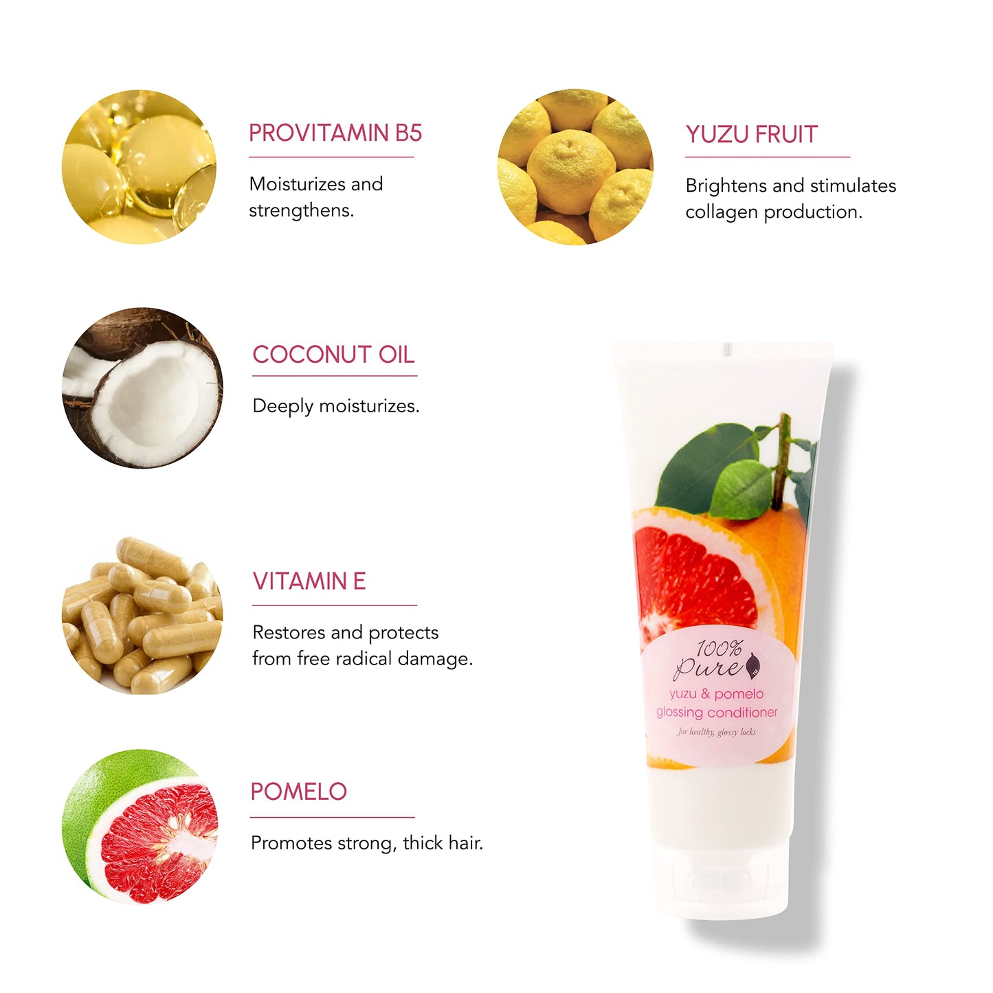 100% PURE Yuzu & Pomelo Glossing Conditioner – Hydration & Shine