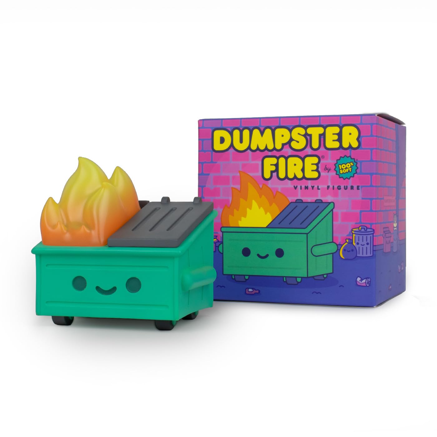 100% Soft Dumpster Fire Vinyl Figure – Cute Kawaii Collectible (3.5 x 3.5 x 2.75 in)