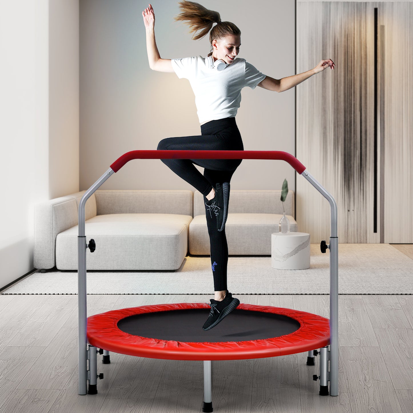 101cm Foldable Trampoline with 4-Level Adjustable Handle for Adults-Blue