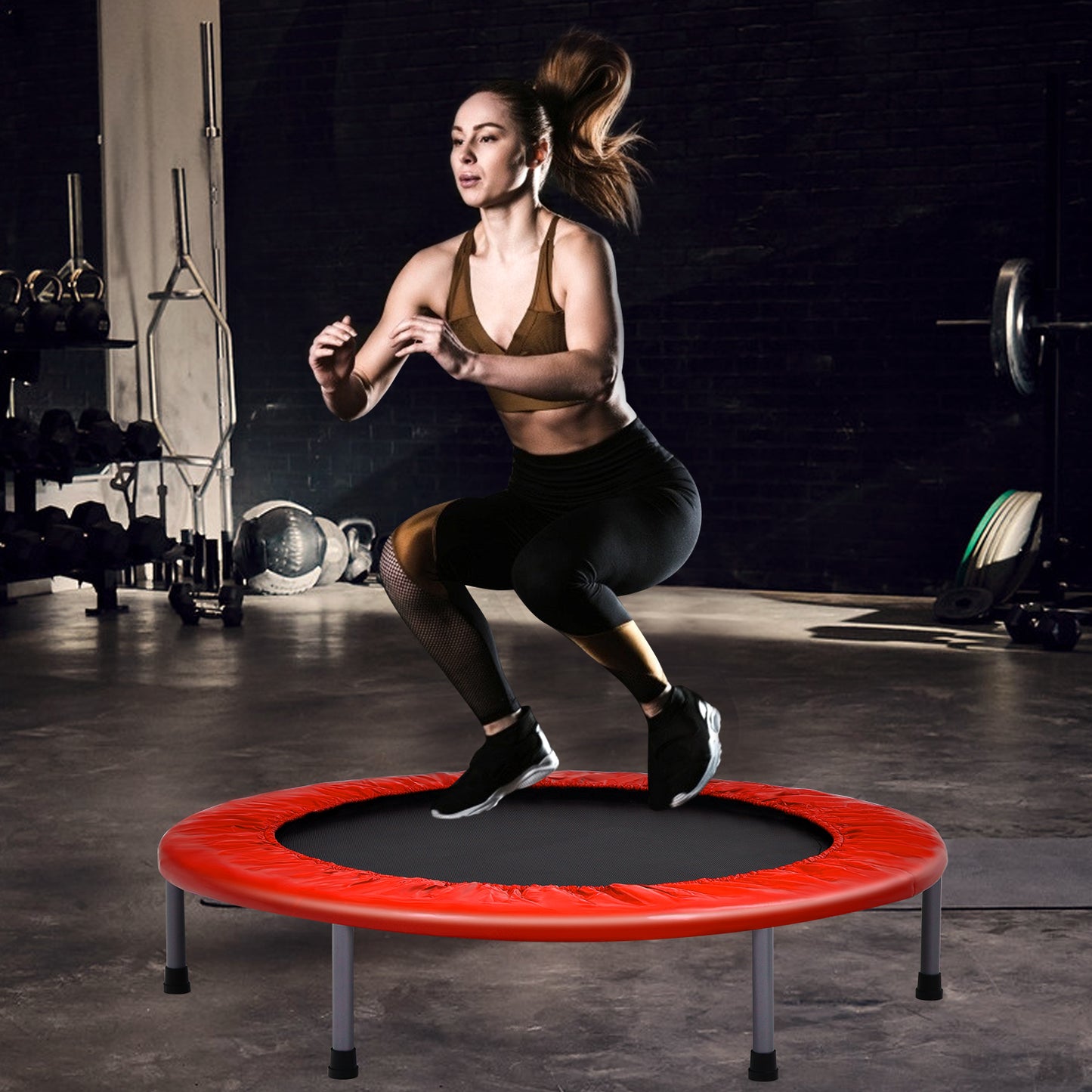 101cm Foldable Trampoline with 4-Level Adjustable Handle for Adults-Blue