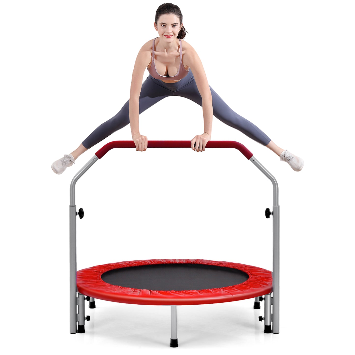 101cm Foldable Trampoline with 4-Level Adjustable Handle for Adults-Blue