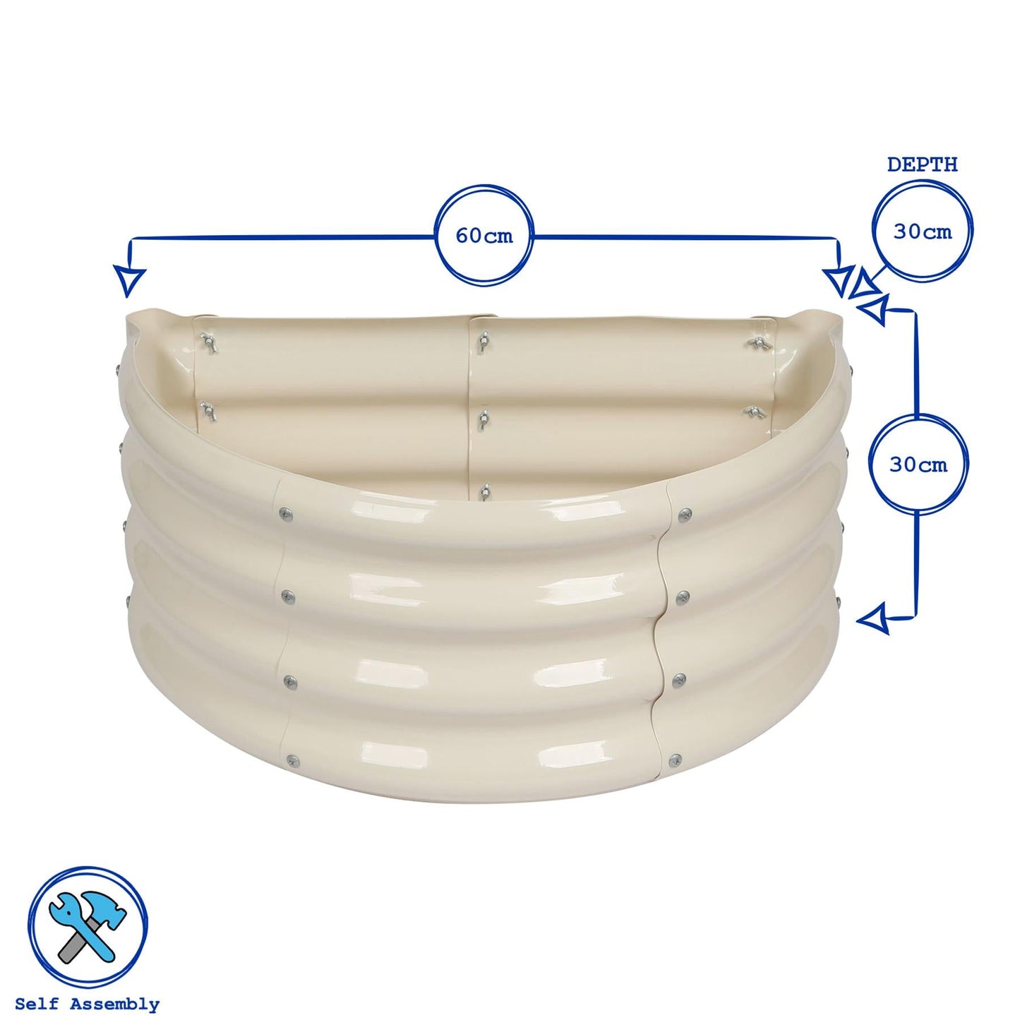 60cm x 30cm Semicircular Galvanised Steel Raised Garden Bed