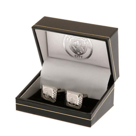 Manchester City FC Stainless Steel Cufflinks with Engraved Crest & Satin Finish