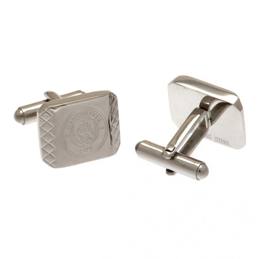 Manchester City FC Stainless Steel Cufflinks with Engraved Crest & Satin Finish