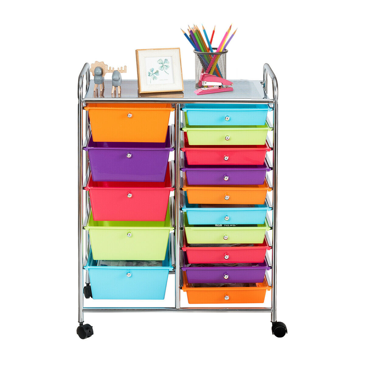 15 Drawer Rolling Storage Cart with 4 Wheels for Beauty Salon-Black
