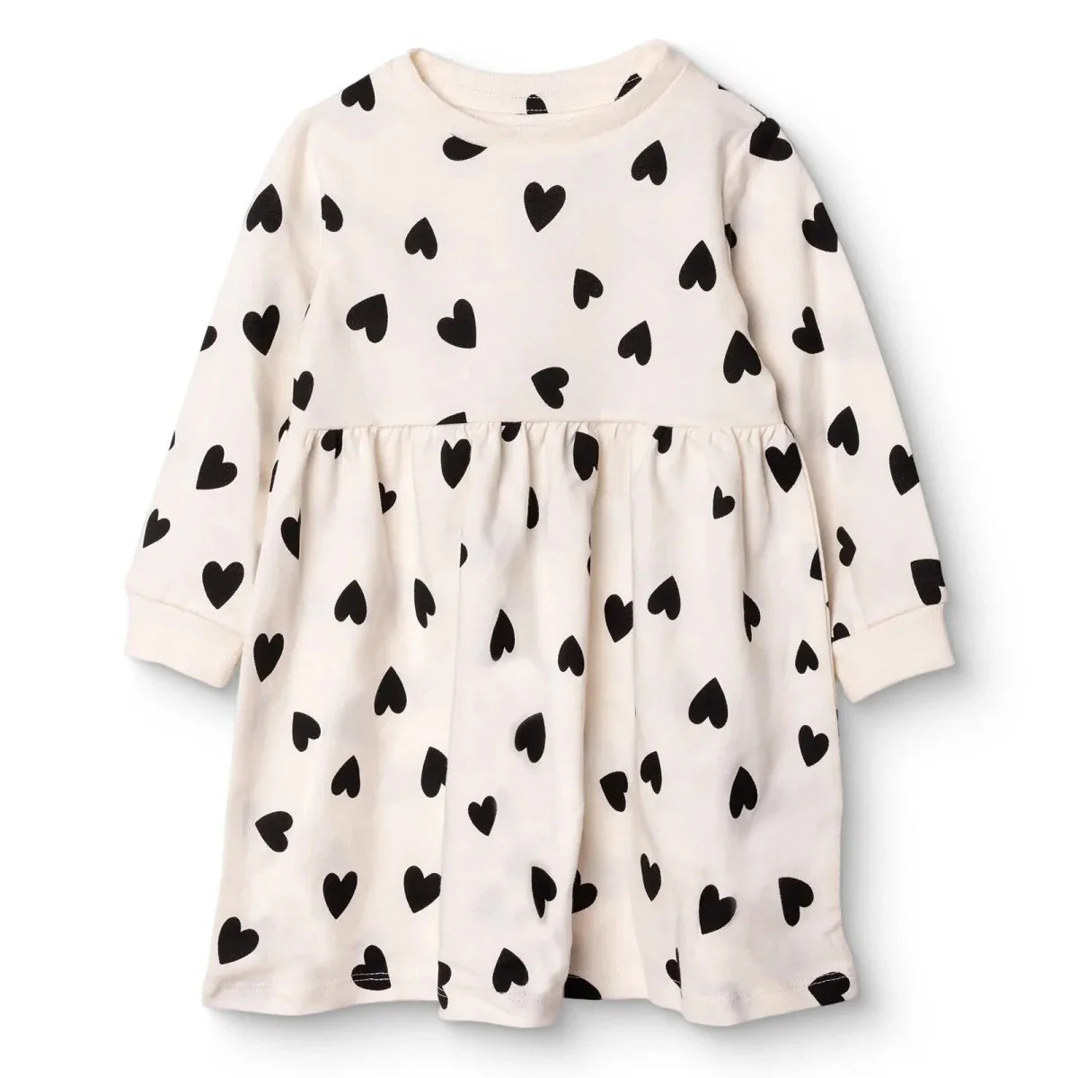 HelloBaby Girls Dress Heart Crew Neck Long Sleeve - Ecru Printed