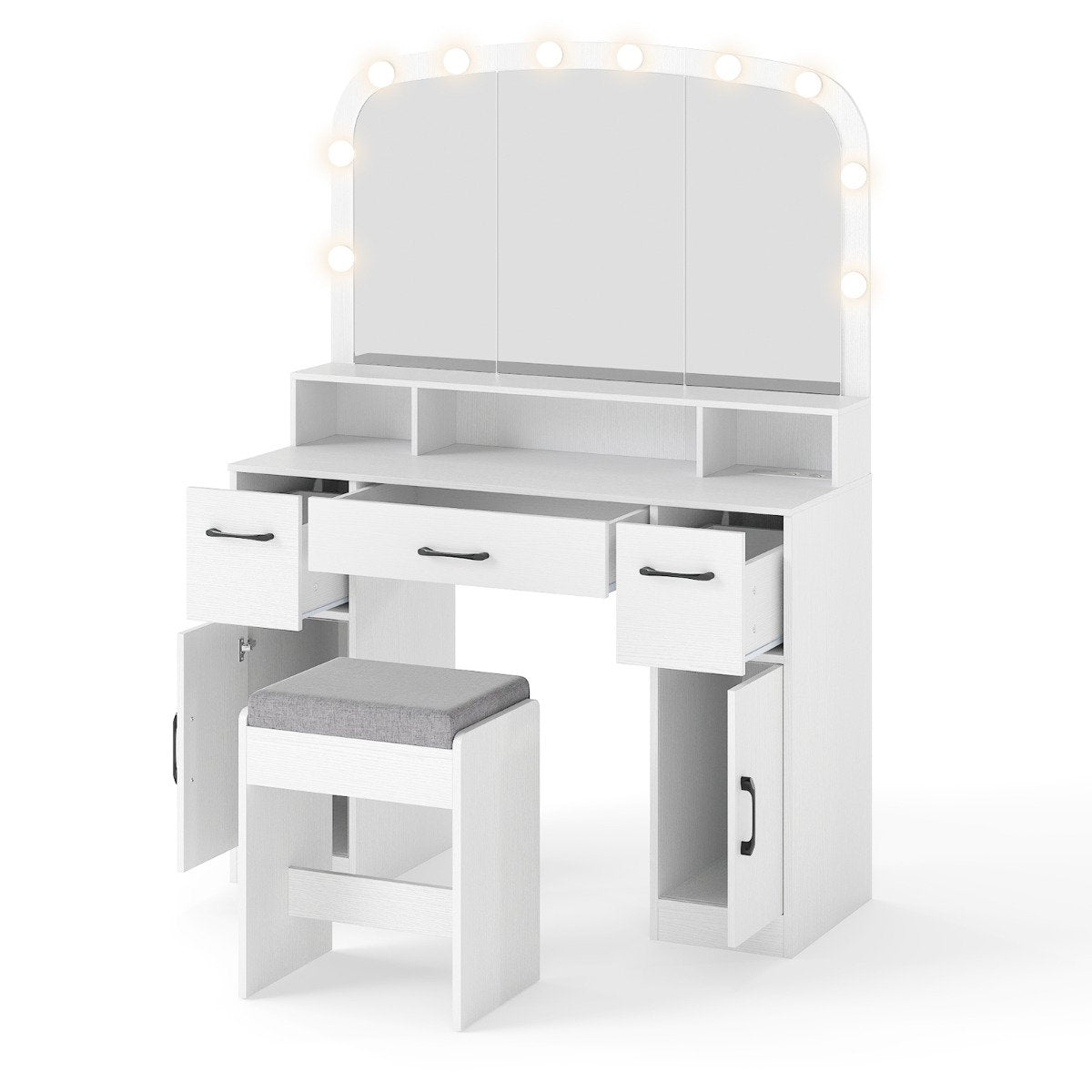 108 CM Wide Vanity Desk with Mirror and Lights for Bedroom-Rustic Brown