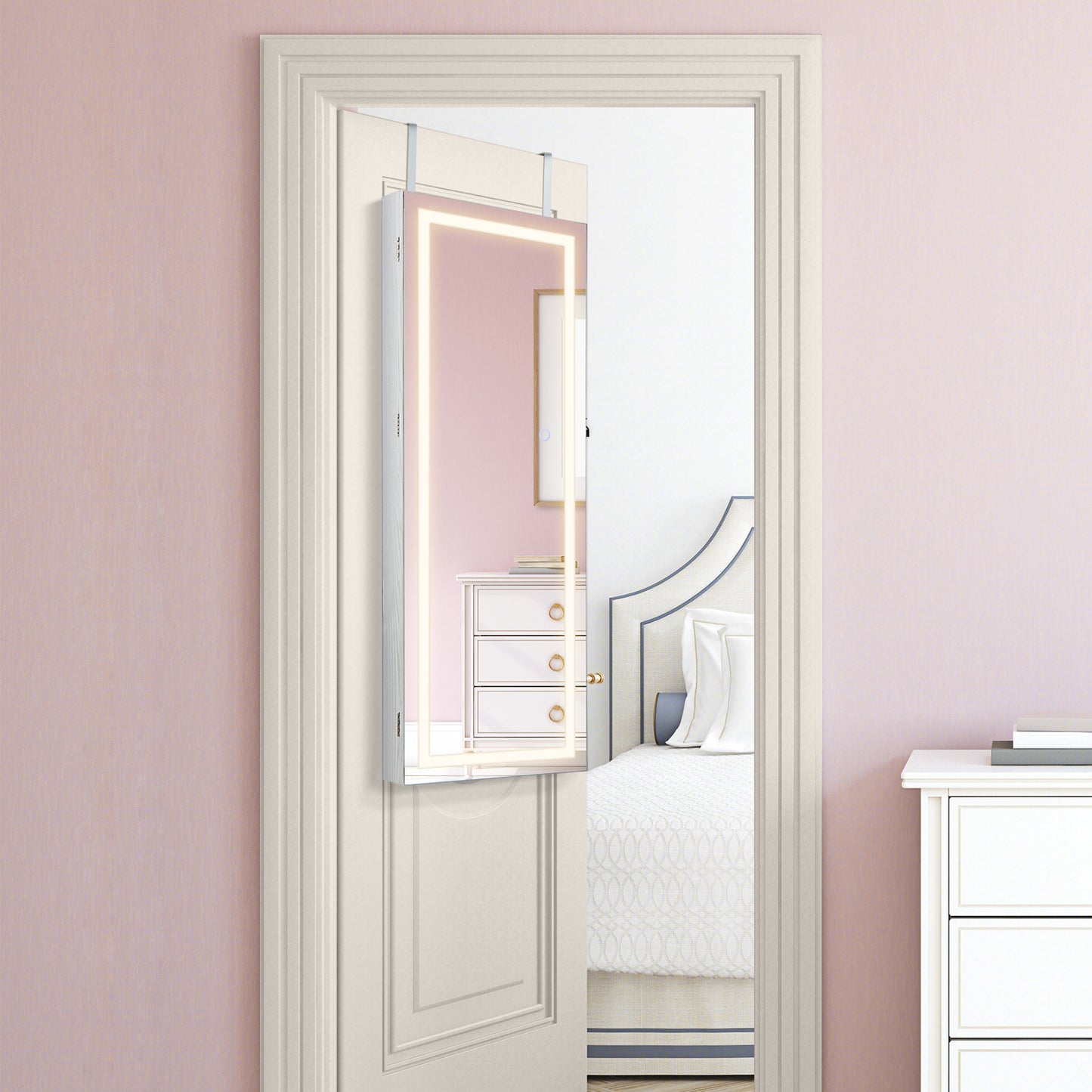 108cm Lockable Jewelry Mirror Cabinet with 3-Color LED Lights-Black1