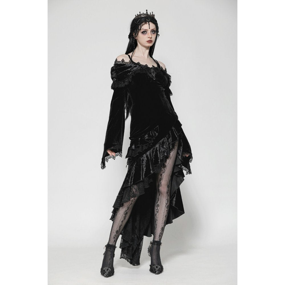 Dark in Love Kaia Midnight Mystique Velvet Ruffle Off-Shoulder Mermaid Dress