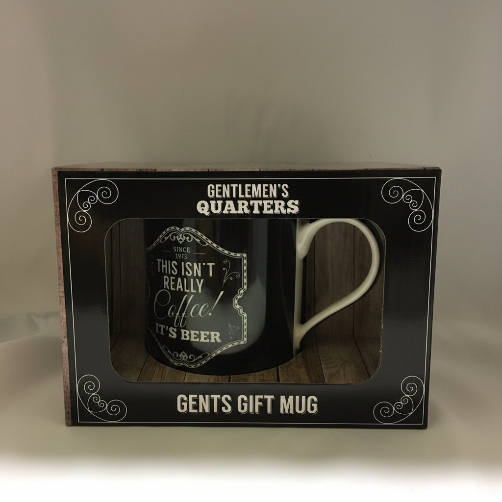 Gents Quarter Black Bone China Mug - This isn't really Coffee .. It's Beer