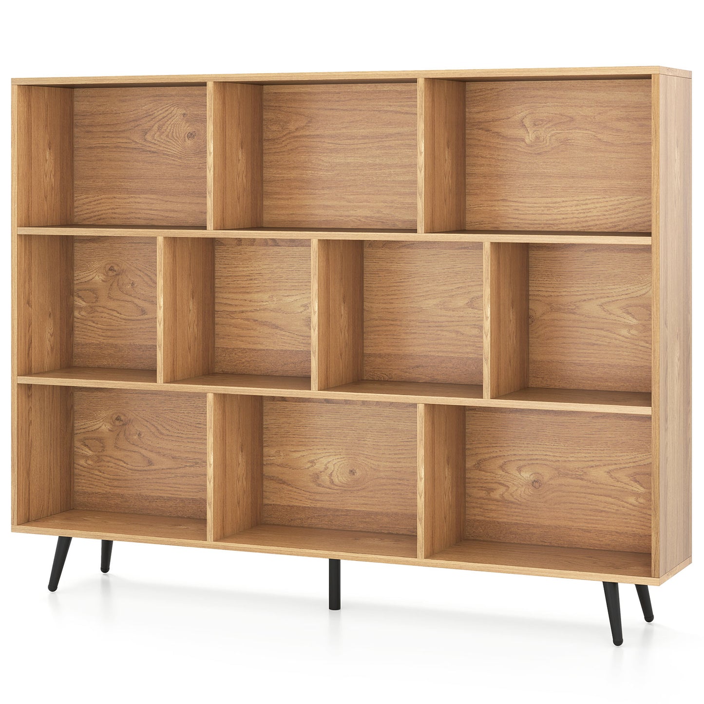 10-Cube Bookcase 140 CM Storage Organizer with 5 Tapered Metal Legs-Natural
