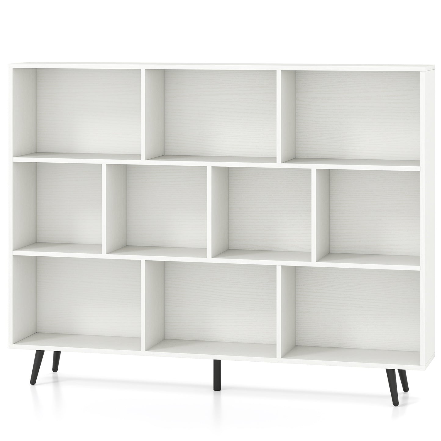 10-Cube Bookcase 140 CM Storage Organizer with 5 Tapered Metal Legs-Natural
