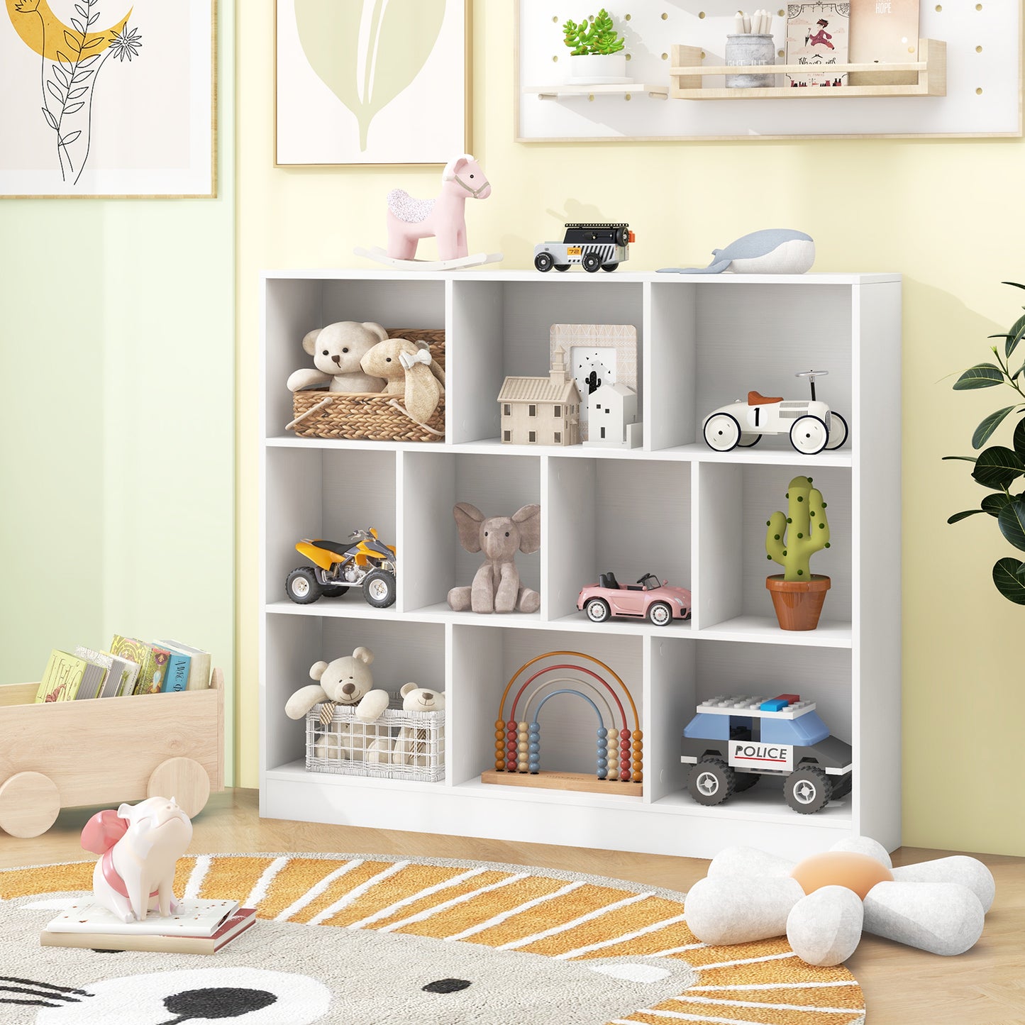 10-Cube Bookshelf Freestanding Storage Organizer with 2 Anti-Tipping Kits-Black