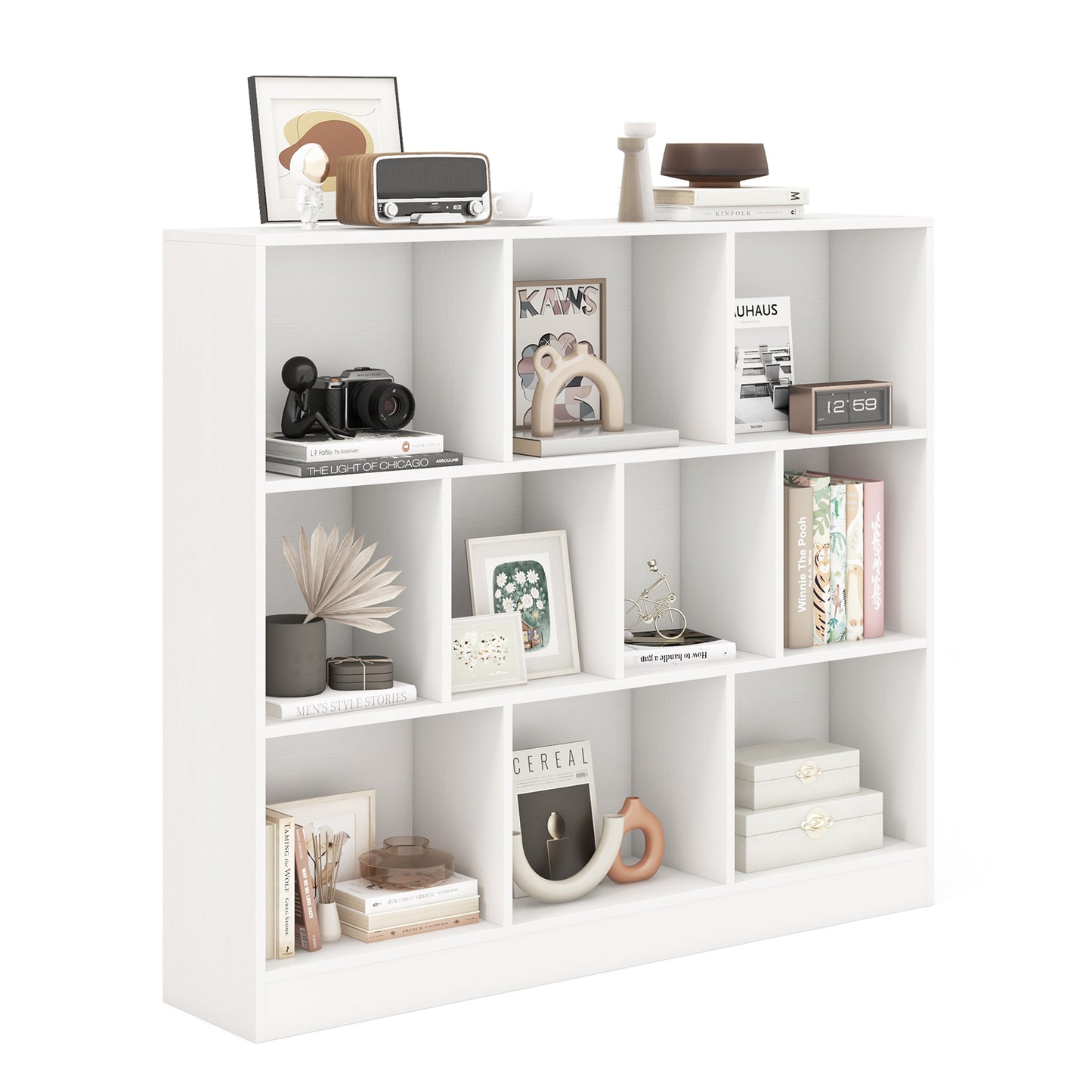 10-Cube Bookshelf Freestanding Storage Organizer with 2 Anti-Tipping Kits-Black